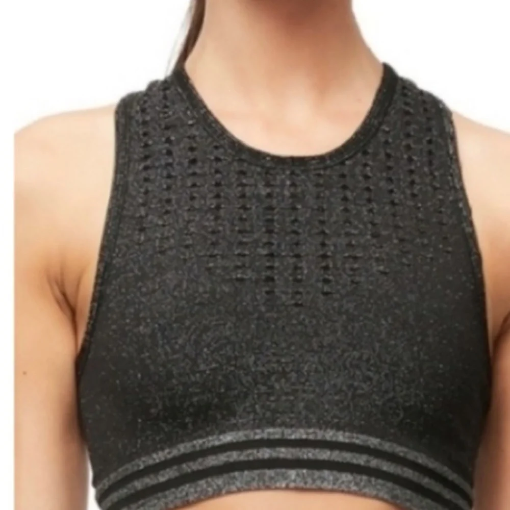 Good American Seamless Lurex Black & Silver Sports Bra Size 0/1